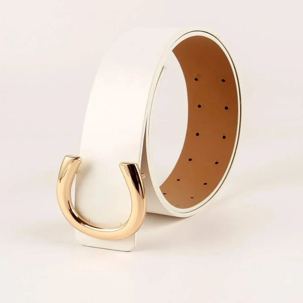 Vegan Leather Wide belt dress gold Tone Minimalist - Picture 13 of 16